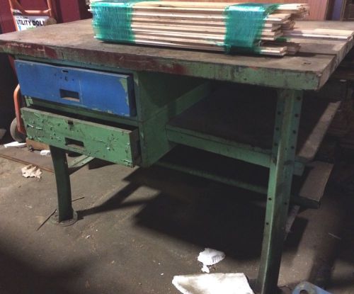 Vintage industrial workbench Desk Kitchen Island Iron Legs Farmhouse Salvage