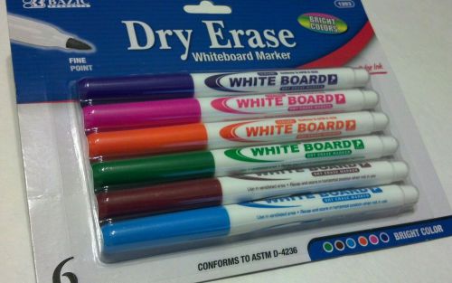 6Pk Dry Erase White Board Markers Fine Point Tip 6 Colors  NEW!!