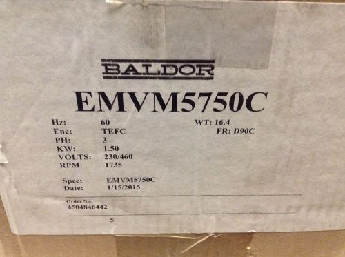 Baldor EMVM5750C 1.5 kW 230/460 VAC 1735 RPM D90C 3 Phase Motor New TEFC