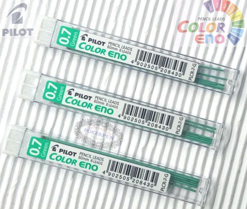 3xTube-PLCR-7-R-Pilot-color-eno-Mechanical-pencil-lead 0.7X 60mm GREEN colour