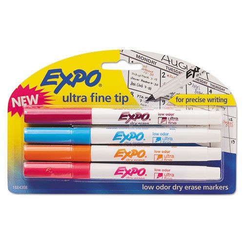 &#034;EXPO Low-Odor Dry-Erase Marker, Ultra Fine Point, Assorted, 4 Per Set&#034;