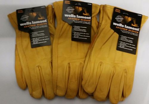 New Wells Lamont Premium Leather Work Gloves Men&#039;s Size Medium 3 Pack