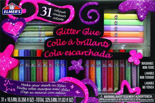 Elmer&#039;s 3D Washable Glitter Pens Flat Box 31 Rainbow and Glitter Colors (E198)