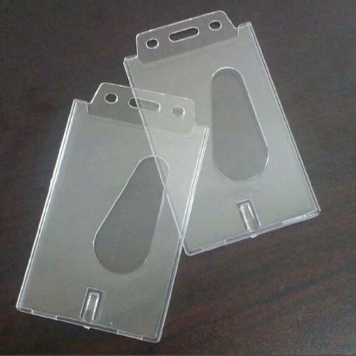 2 Pcs Vertical Transparent Hard Plastic Business Credit Card ID Badge Holder TS