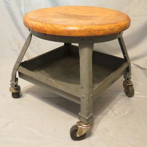 Vintage steel frame with wood seat chair industrial steampunk swivel casters for sale