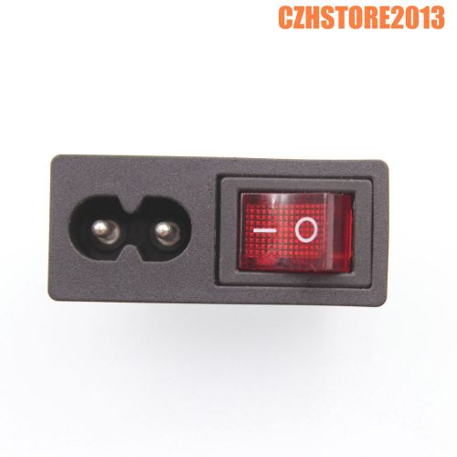 10PCS Universal 2pin Male AC Power Cord Inlet Plug Socket With Red Rocker Switch