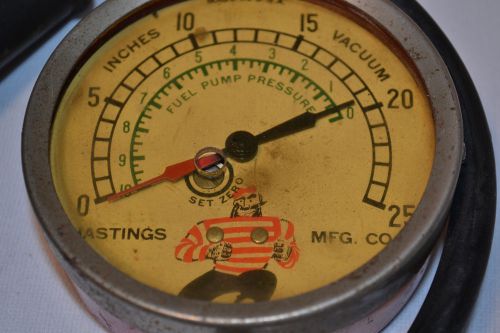 Vintage Hastings MFG. CO. fuel pump pressure gauge Made in U.S.A. Nice graphics!