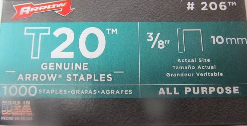 Arrow Genuine T20 3/8&#034; Staples #206 Package of 1,000 staples   NEW