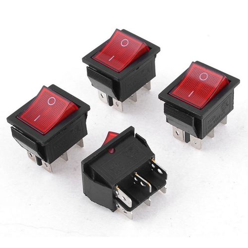 4 Pcs 15A 250VAC 2 Position 6 Pin Red Light ON/OFF DPDT Boat Rocker Switch