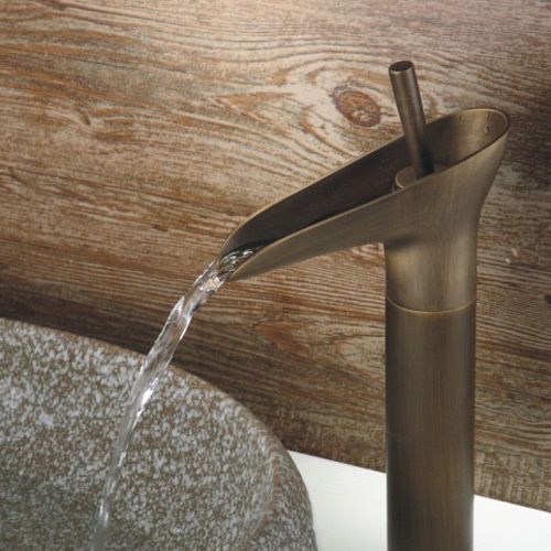 Modern Vessel Sink Waterfall Faucet in Antique Brass Finished Tap Free Shipping