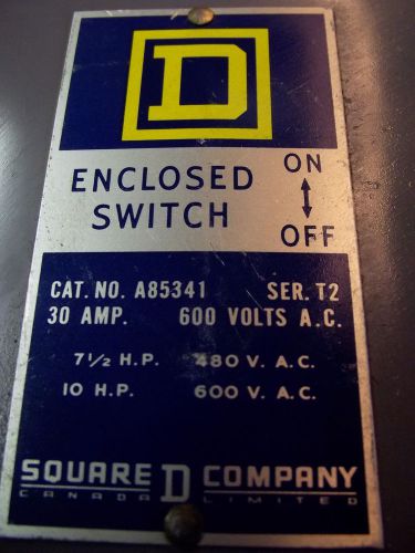 Square d a85341 fusible 30a 600v safety switch for sale