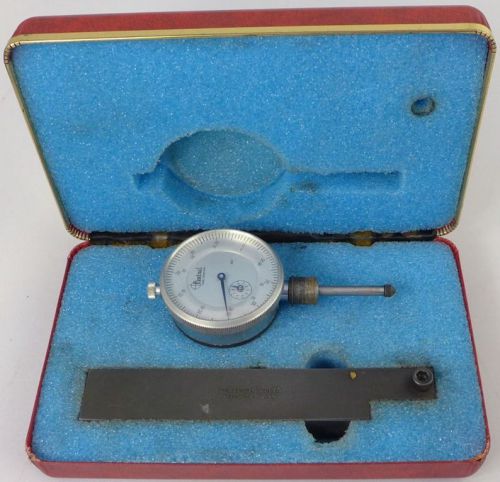 Central Tool dial indicator w/Red box &amp; holder gauge measuring tool USA vtg