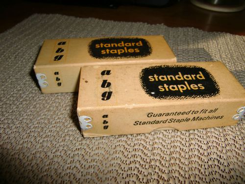 VINTAGE, 2 FULL BOXES OF A B G STANDARD STAPLES, UNIQUE BOXES. 10,000 STAPLES