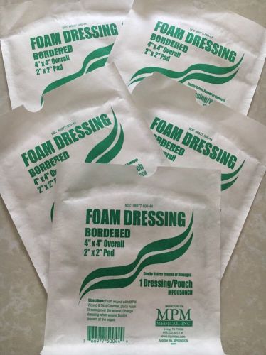 Mpm medical foam dressing bordered pad 4&#034; x 4&#034; overall 2&#034; x 2&#034; pad. lot of 5 for sale