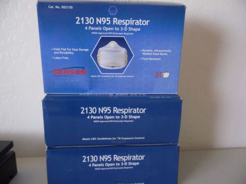 3 Boxes Gerson 2130 N95 Respirator Mask, 20 Pack, 60 Total, Made in USA, NIOSH