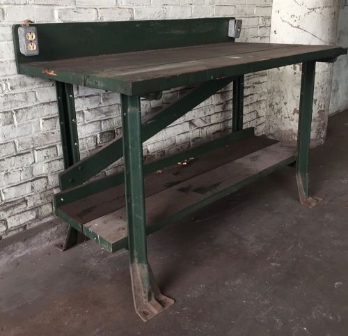 Vintage Industrial Work Bench Table Chippy Paint Metal Legs