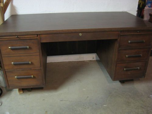 Brown wood office desk with loads of storage - very nice condition for sale