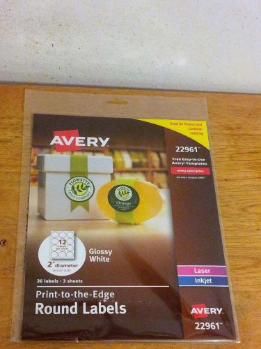 Avery White Glossy Print To Edge Inkjet/Laser 2&#034; Diameter Round Labels 22961 New