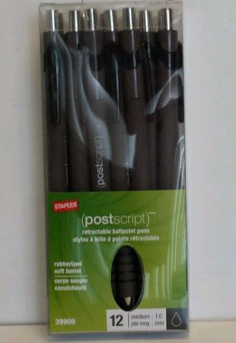 Staples Postscript Retractable Ballpoint Pens, Medium Point, Black, Dozen 39905