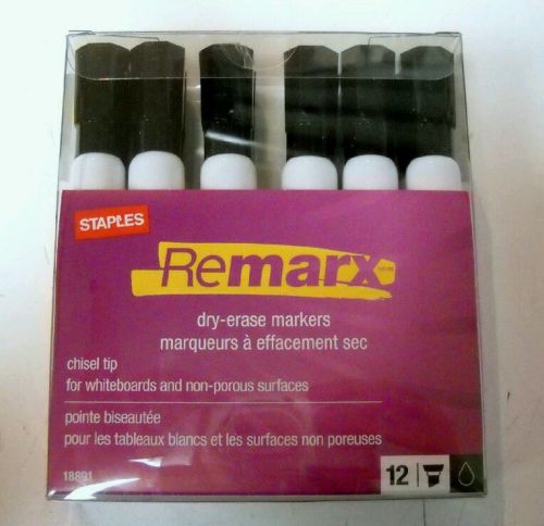 Staples - New In Box - Remarx Dry-erase Markers Black 12 Pack Chisel Tip
