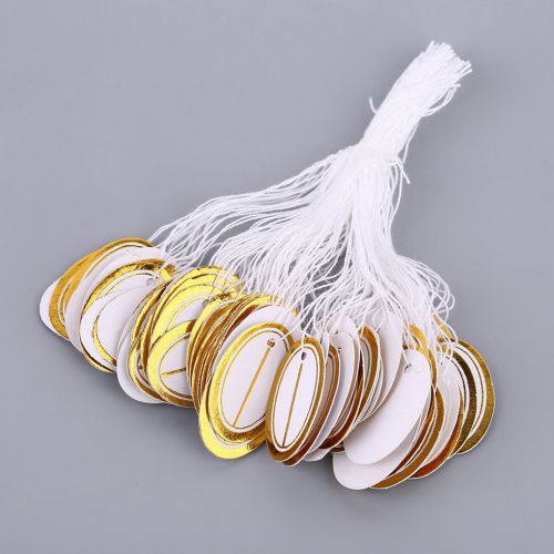 Oval Shape 100pcs Golden Color Side Paper Jewelry Price Tags With String BE