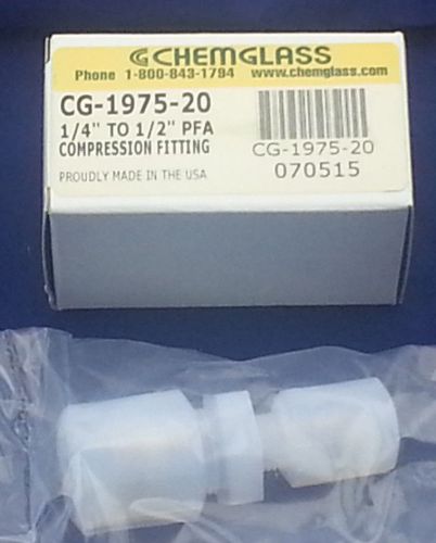 **new** chemglass compression fitting 1/4&#034; to 1/2&#034; pfa  ** cg-1975-20 ** for sale