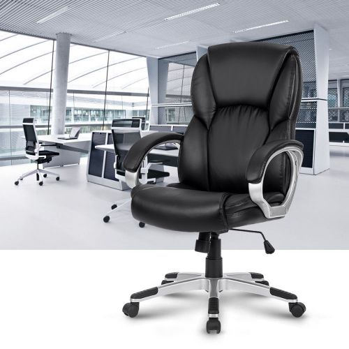 Ergonomic High-Back Leather Computer Executive Office Chair w/ Padded Armrest