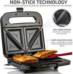 Electric Indoor Sandwich Grill Maker 750W Non-Stick Cast Iron Grilling Plates