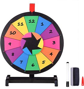 15&#034; Tabletop Editable Color Prize Wheel 12 Slot Kid Spinning Game With Dry Erase