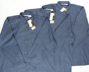 Lot of (3) Chef Works Men 2XL 61&#034; Detroit Long Sleeve Button Denim Shirt Blue
