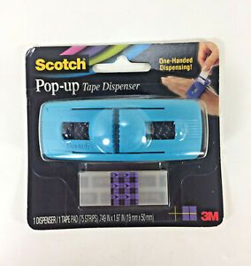 New Sealed SCOTCH 3M POP-UP TAPE DISPENSER One-handed with Strap Tape Pad BLUE