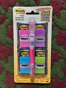Post it Blue Highlighter PEN with Flag Dispenser &amp; 4 Post it Pads - 200 pages ea