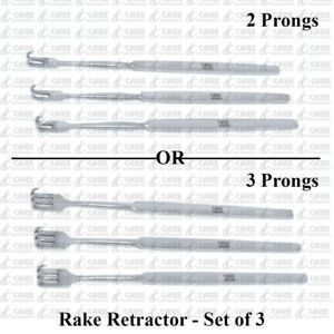 Rake Hook Retractor Sharp Prong, Plastic Surgery Surgical Instruments - Set of 3
