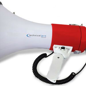 Technical Pro Red Megaphone 50-Watt Siren Bullhorn Speaker W/ Detachable
