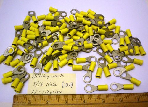 100 Insulated Ring Terminals HOLLINGSWORTH, 10-12AWG, 5/16&#034; Hole, Made in USA