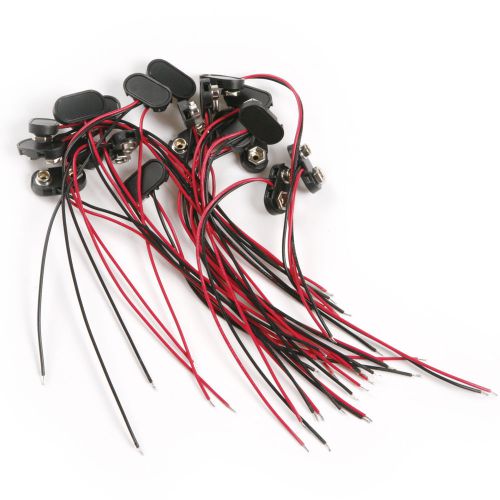 20pcs copper &amp; plastic 9v battery clip snap on connectors cable 15cm for sale
