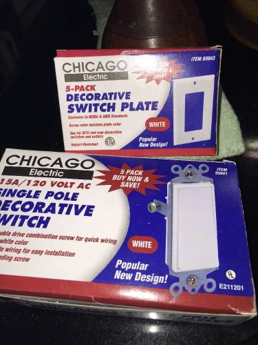 Chicago Electric 15A/120 VOLT AC Single Pole Switches And Plates Combo X 5