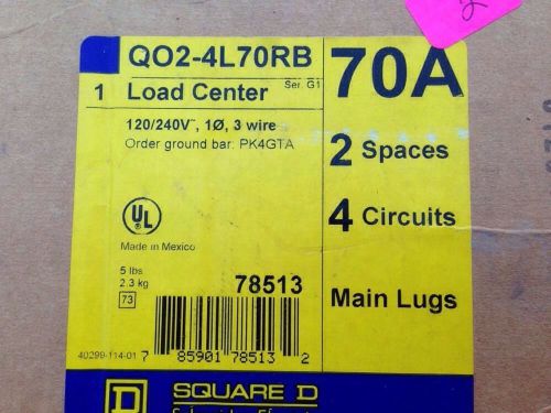 BRAND NEW SQUARE D LOAD CENTER 70A QO2-4L70RB MAIN LUG, 2 SPACES, 4 CIRCUITS