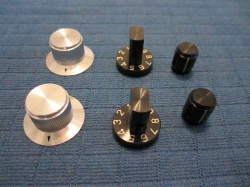 6 Alco Japan Aluminum Knobs Silver Black; 2x 1/4&#034; &amp; 4x 1/8&#034; Shafts Stereo Radio