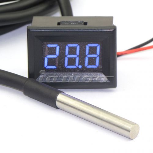 Ds18b20 waterproof temperature probe -55-125°c digital temp thermometer blue led for sale