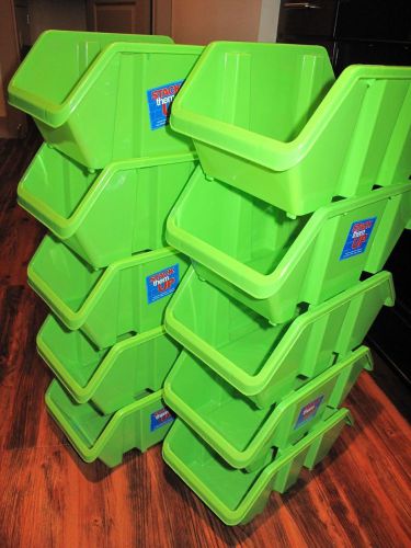 20-PACK GREEN STORAGE BINS Double Sided Plastic Stackable Stacking Drawers Shelf