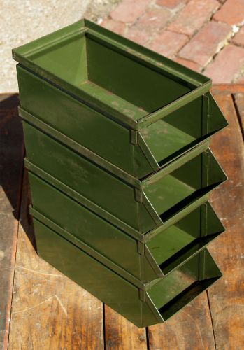 B: 4 Vtg STACKBIN No. 1 Steel GREEN Storage Stack Bins Containers USA Industrial