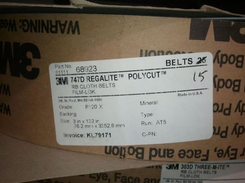 3M Cloth Belt 747D 68923, 3&#034; X 132&#034; P120 X-weight Regalite Polycut RB 15-pcs
