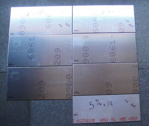 Lot 4R , 7 Pcs Aluminum Plate 3/32 all 14&#034; Long Sheet 6061-T6 .09 3/32” Thk  T6