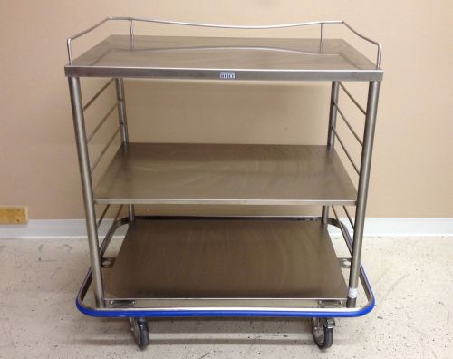 Blickman occ3 open case stainless medical dental rolling cart solid top &amp; shelf for sale
