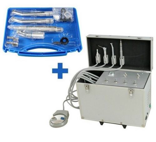 Dental portable turbine unit suction air compressor+high low speed handpiece 4h for sale