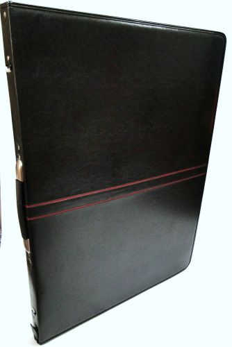 A1 Black Faux Leather Portfolio Ring Binder Strip Carry Case Display Folder File