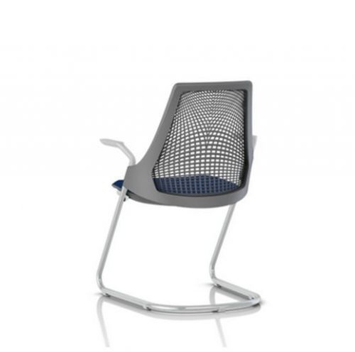 Blue Herman Miller side chair with sled base