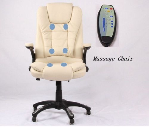 Massage Recliner Chair Bonded Leather Seat Heated Lift Swivel  Cream