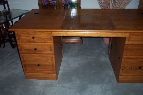 Office Desk and Credenza with Hutch Oak